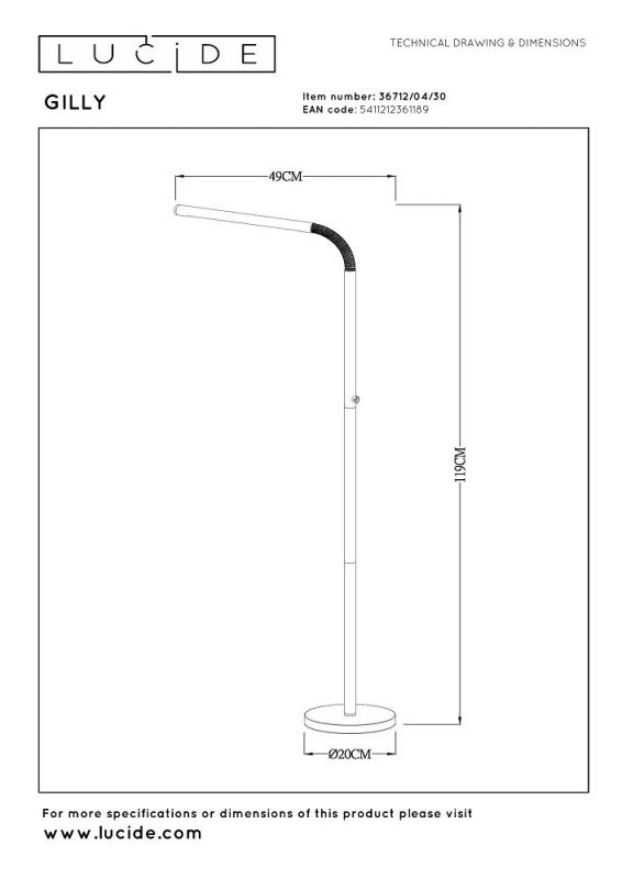 Lucide Stehlampe GILLY – Akku LED Leselampe mit Touchdimmer Schwarz