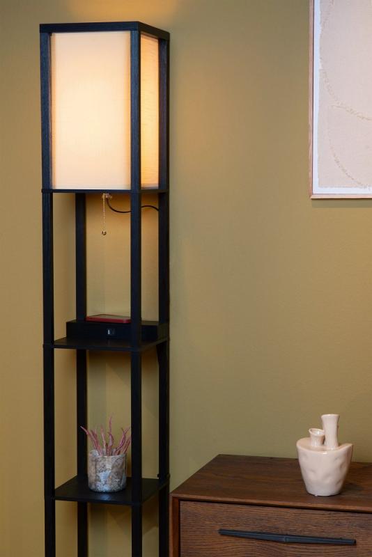 Lucide Stehlampe MENNO – Regal-Stehleuchte mit kabellosem Ladegerät Schwarz