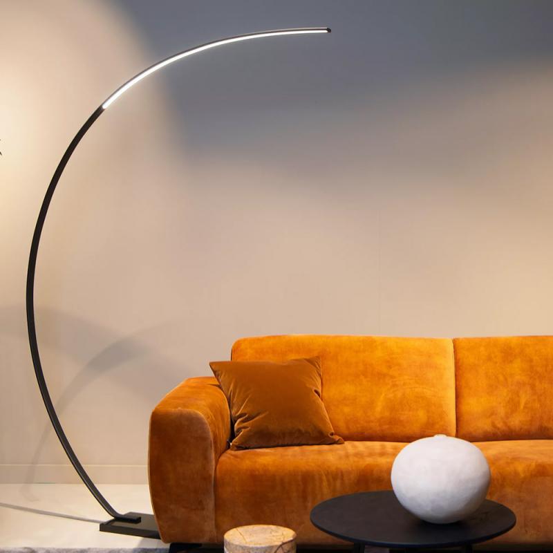 Lucide CURVE Bogenlampe LED 15W 2700K Schwarz dimmbar mit Marmorfuß