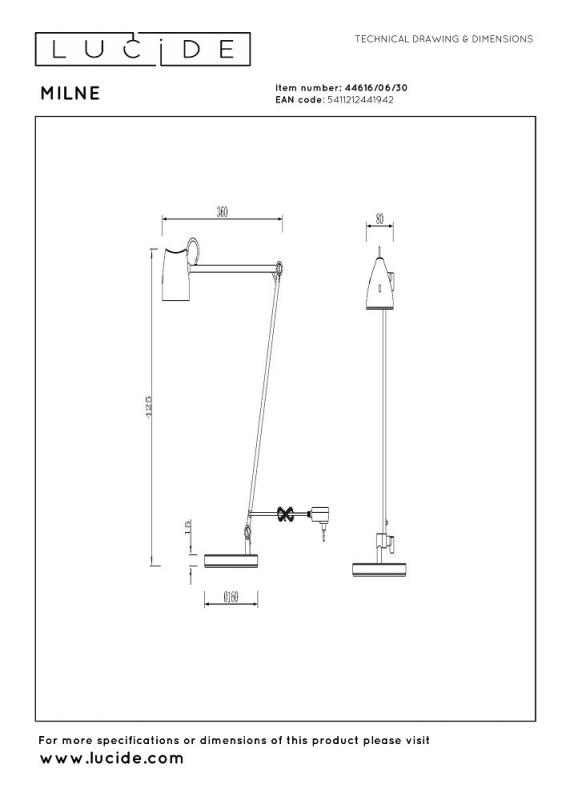 Lucide Leselampe MILNE – Touchdimmer Schwarz