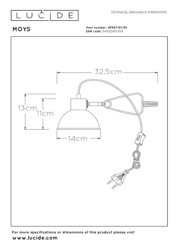 Lucide MOYS Klemmleuchte 1xE27 Schwarz Stahl dreh- und schwenkbar modern
