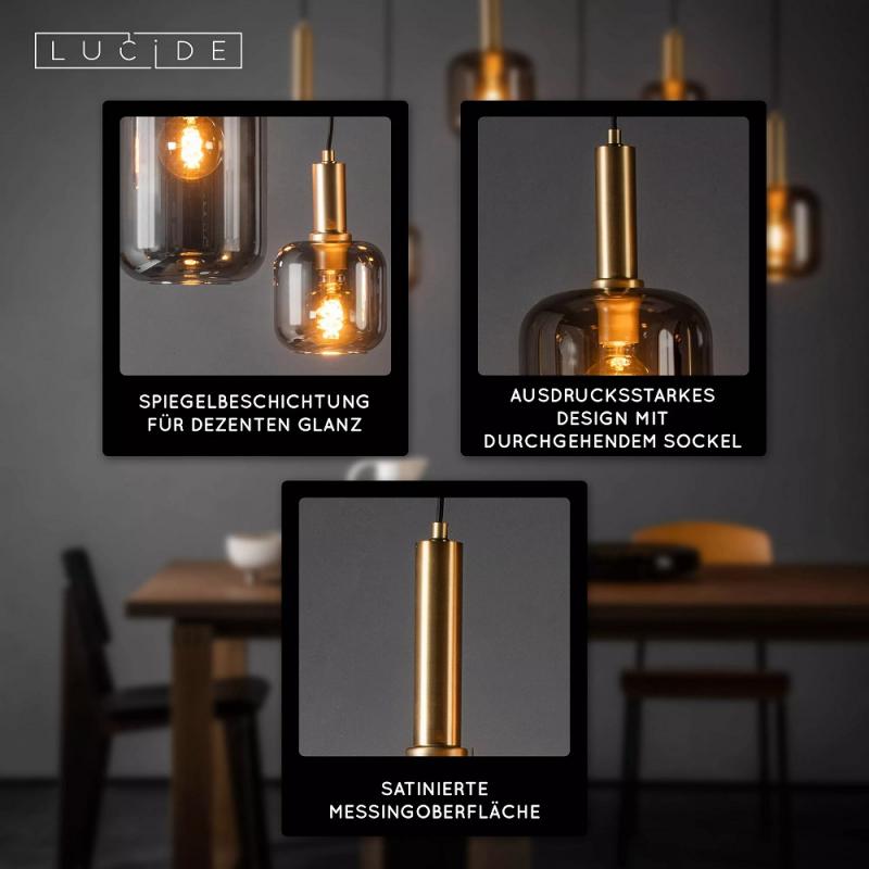 Lucide JOANET Pendelleuchte 6xE27 Rauchglas Grau modern dimmbar