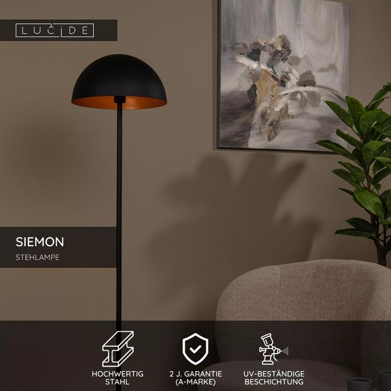 Lucide SIEMON Stehlampe Ø35cm E27 Schwarz Retro Design