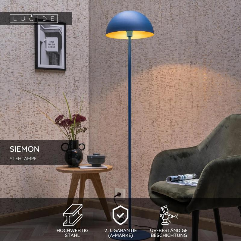 Lucide SIEMON Stehlampe Ø35cm E27 Blau Retro Design