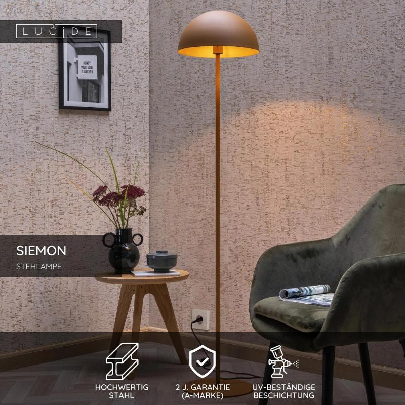 Lucide SIEMON Stehlampe Ø35cm E27 Ockergelb Retro Design