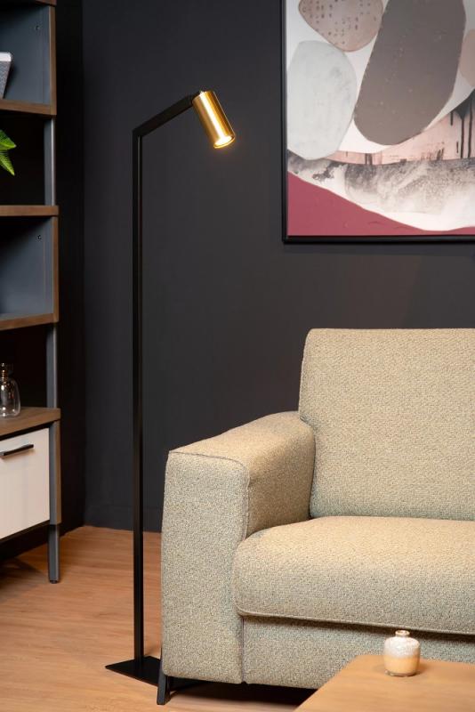 Lucide Stehlampe SYBIL – Stehleuchte mit Leselampe & Messingakzent Schwarz