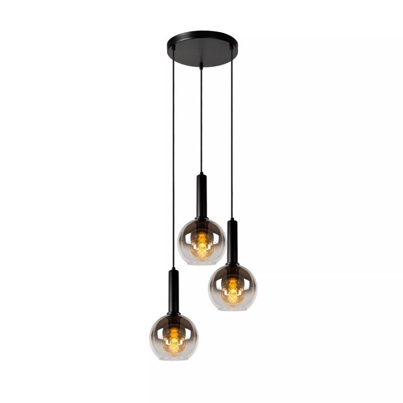 Lucide MARIUS Pendelleuchte Ø48,5cm 3xE27 Schwarz Rauchglas höhenverstellbar