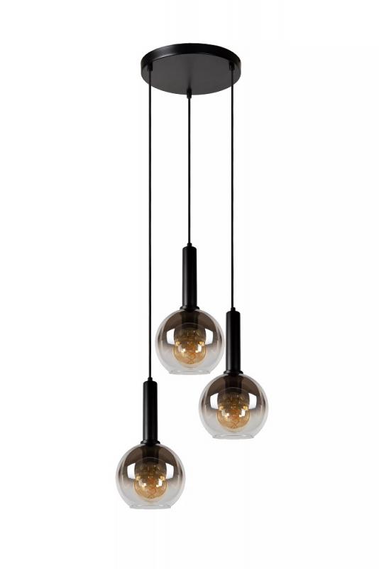 Lucide MARIUS Pendelleuchte Ø48,5cm 3xE27 Schwarz Rauchglas höhenverstellbar
