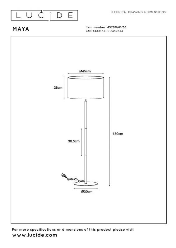 Lucide Stehlampe MAYA – Japandi Stehleuchte Ø45 cm in Beige