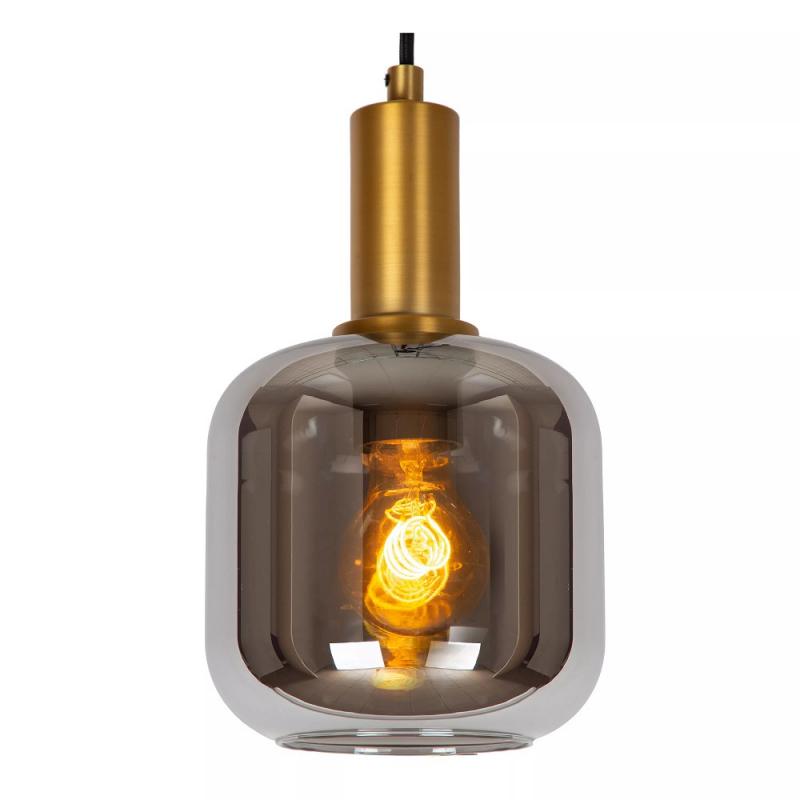 Lucide JOANET Pendelleuchte Ø16 cm E27 Rauchglas Grau Messing