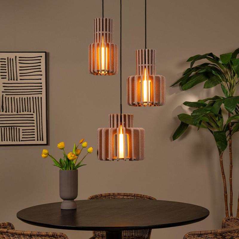 Lucide ROLLO Pendelleuchte 3xE27 Taupe Filz Japandi dimmbar höhenverstellbar Ø50cm