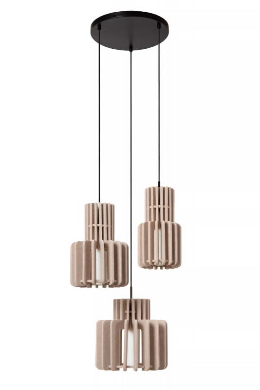 Lucide ROLLO Pendelleuchte 3xE27 Taupe Filz Japandi dimmbar höhenverstellbar Ø50cm