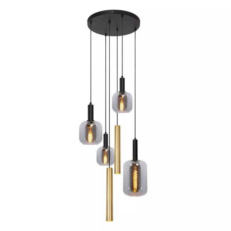 Lucide JOANET Pendelleuchte Ø65 cm 4xE27 Messing Rauchglas