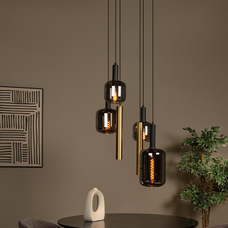 Lucide JOANET Pendelleuchte Ø65 cm 4xE27 Messing Rauchglas