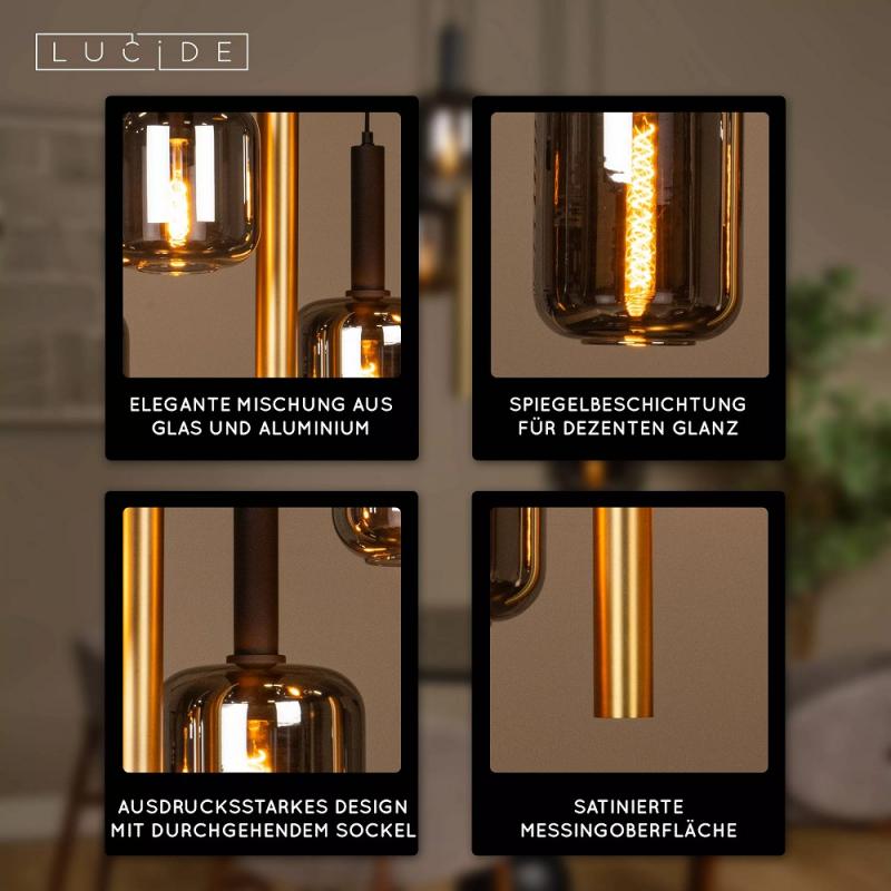Lucide JOANET Pendelleuchte Ø65 cm 4xE27 Messing Rauchglas