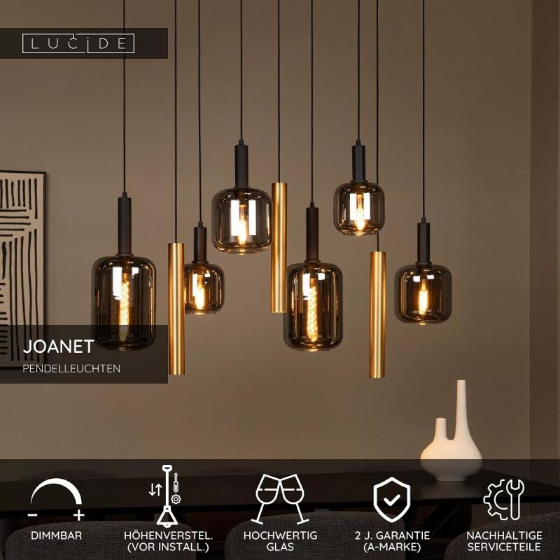 Lucide JOANET Pendelleuchte 6xE27 Messing modern Glas dimmbar