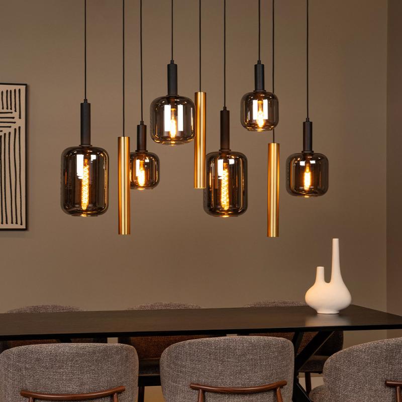 Lucide JOANET Pendelleuchte 6xE27 Messing modern Glas dimmbar