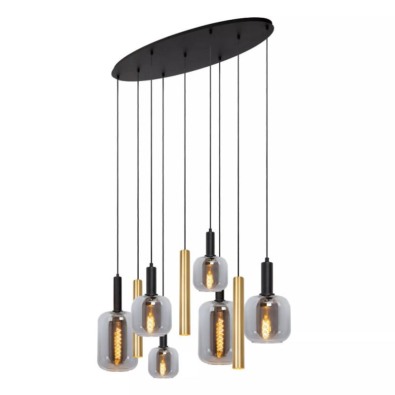 Lucide JOANET Pendelleuchte 6xE27 Messing modern Glas dimmbar