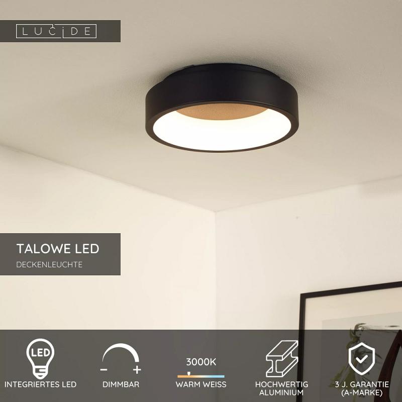 Lucide TALOWE LED Deckenleuchte Ø30cm 20W 3000K Schwarz dimmbar