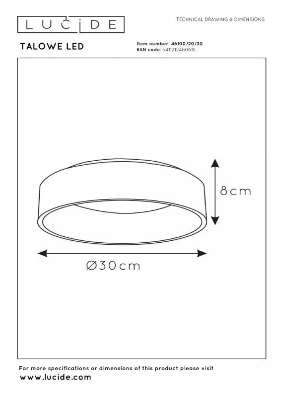 Lucide TALOWE LED Deckenleuchte Ø30cm 20W 3000K Schwarz dimmbar