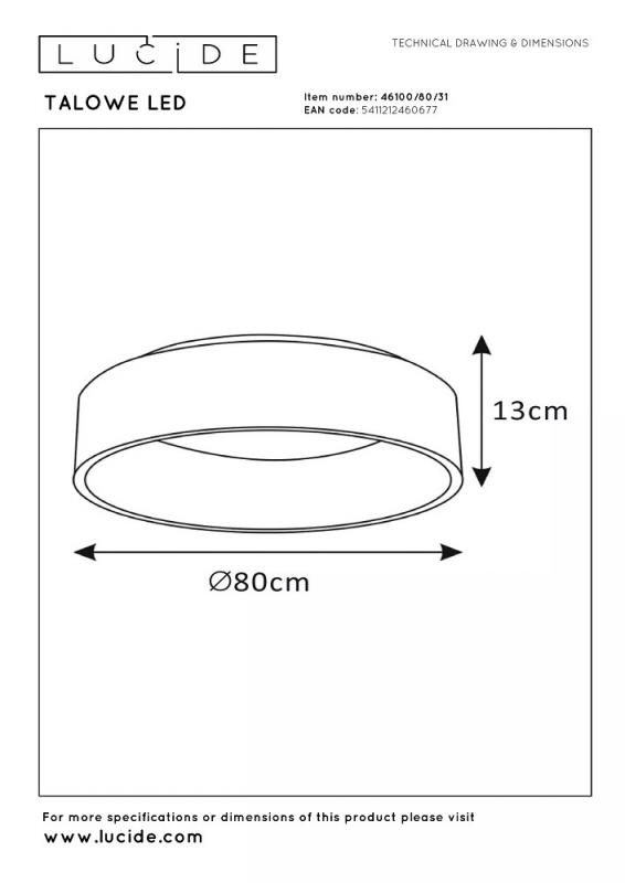 Lucide TALOWE LED Deckenleuchte Ø80 cm 80W 3000K dimmbar Weiß