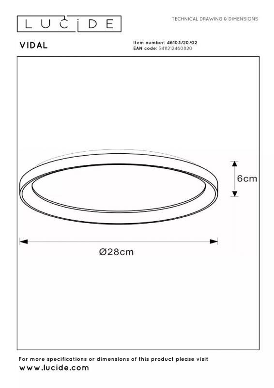 Lucide VIDAL LED Deckenleuchte Ø28cm 20W 2700K Messing dimmbar