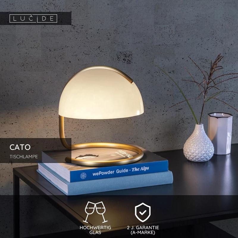 Lucide CATO Tischlampe Ø23,5cm E27 Weiß Retro Glas Metall