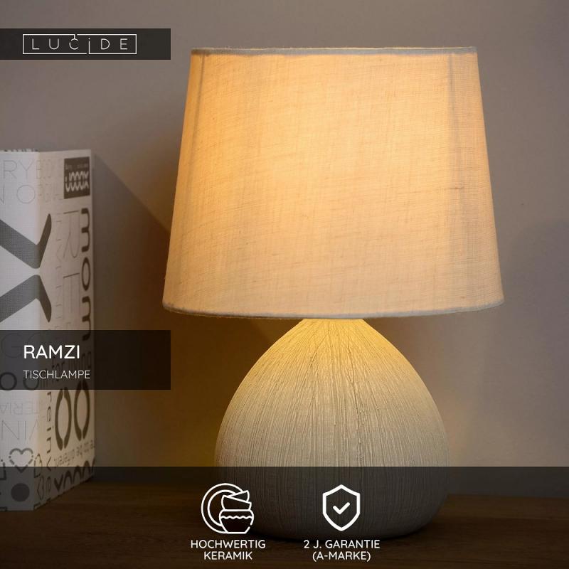Lucide RAMZI Tischleuchte Ø18cm 1xE14 Beige Keramik Japandi