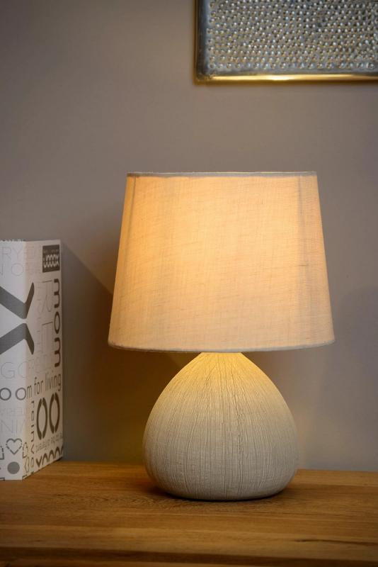 Lucide RAMZI Tischleuchte Ø18cm 1xE14 Beige Keramik Japandi