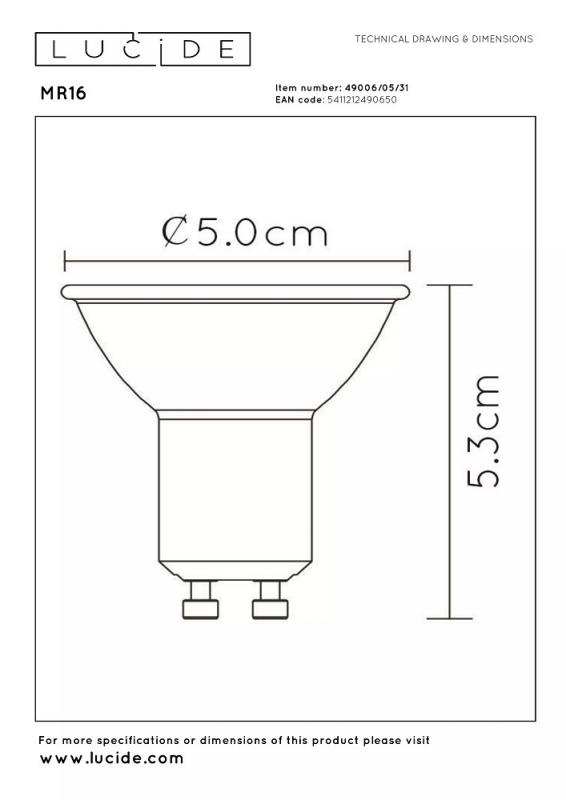 Lucide MR16 LED Lampe GU10 5W 3000K dimmbar 320lm
