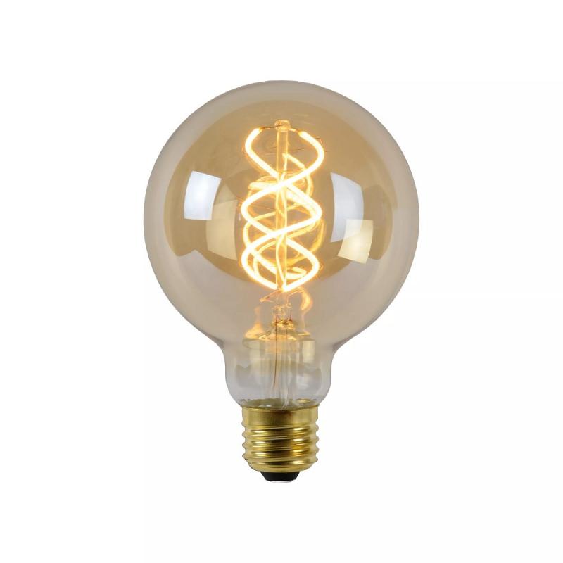 Lucide G95 LED Glühfadenlampe Ø9,5cm E27 4,9W 2200K Amber dimmbar