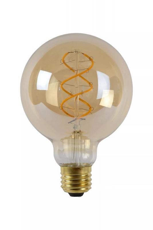 Lucide G95 LED Glühfadenlampe Ø9,5cm E27 4,9W 2200K Amber dimmbar