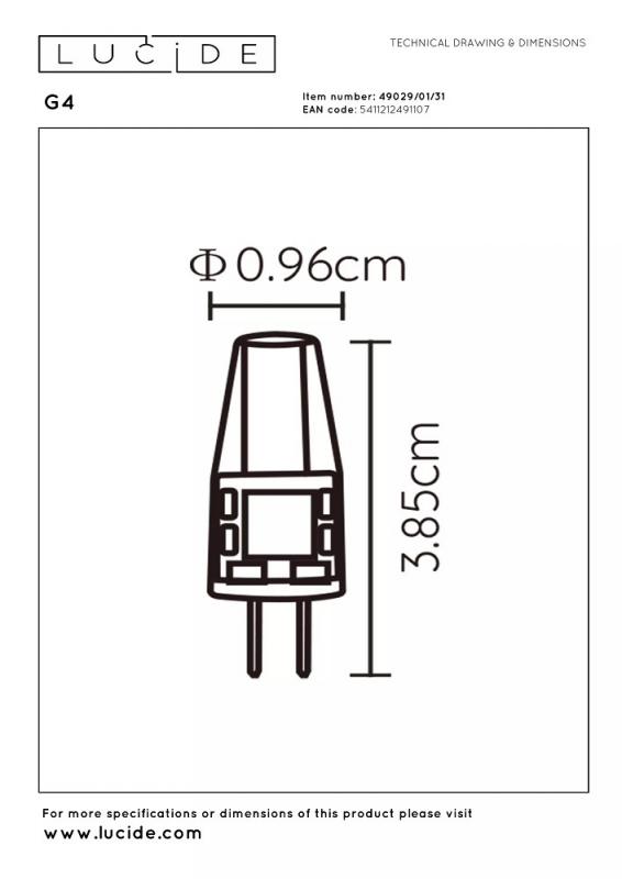  Lucide G4 - Led Lampe - Ø 0,9 cm - LED - G4 - 1x1,5W 2700K - Transparent