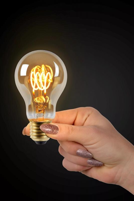Lucide A60 LED Glühfadenlampe Ø6cm E27 4,9W 2200K Amber dimmbar