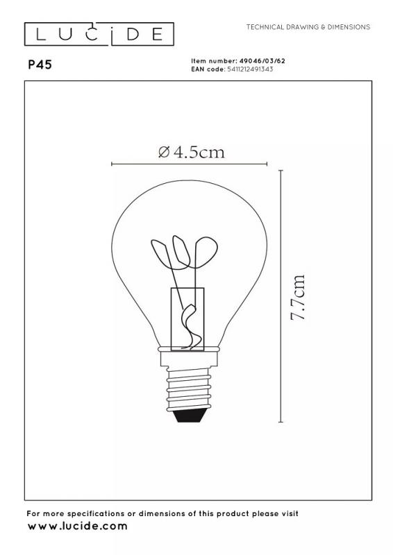 Lucide P45 LED Filamentlampe E14 3W 2200K Amber