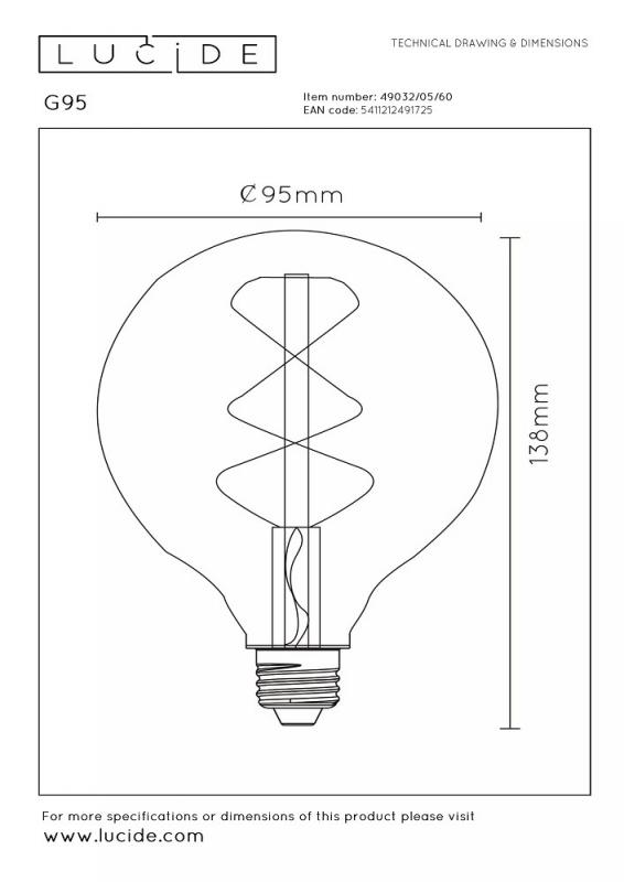 Lucide G95 LED Filamentlampe E27 4,9W 2700K Transparent