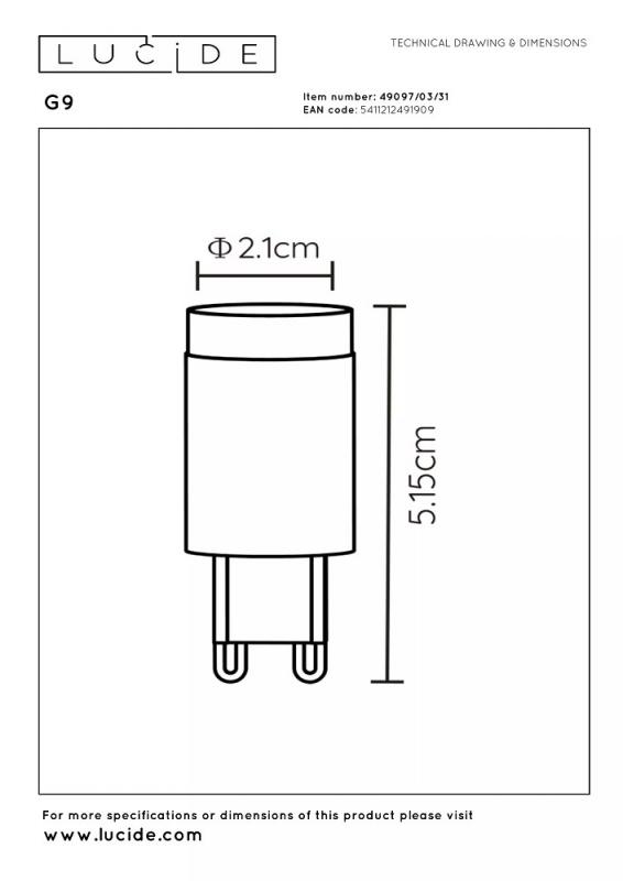  Lucide G9 - Led Lampe - Ø 2,1 cm - LED Dim. - G9 - 1x3W 2700K - Weiß