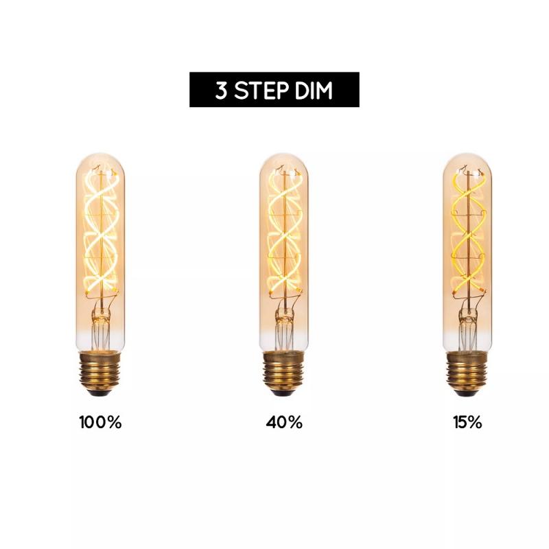 Lucide T32 E27 LED Filament 4,9W 2200K 410 lm 3-StepDim Amber mit Memory – kompakte Vintage-Glühfadenlampe