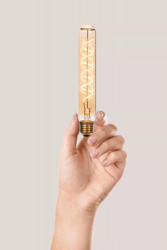 Lucide T32 LED Glühfadenlampe Ø3,2cm E27 4,9W 2200K Amber 3-StepDim (Memory)