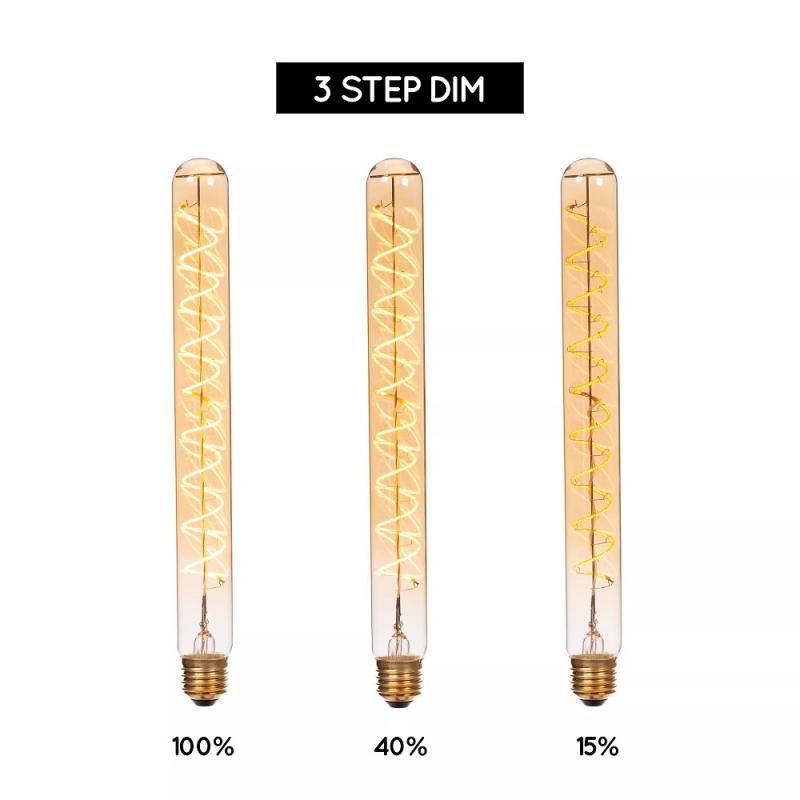 Lucide T32 E27 LED Filament 4,9W 2200K 450 lm 3-StepDim Amber mit Memory – dekorative Vintage-Glühfadenlampe