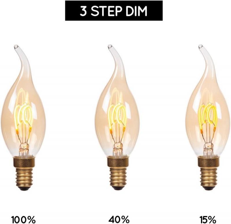 Lucide CT35 E14 LED Filament 3W 2200K 190 lm 3-StepDim Amber mit Memory – kompakte Vintage-Kerzenlampe