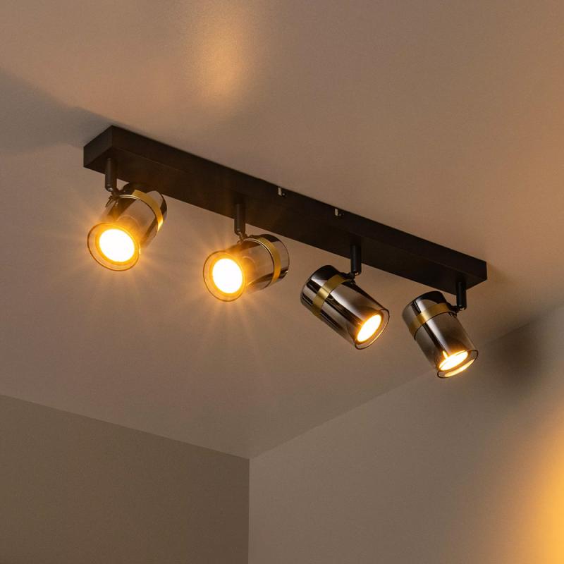 Lucide Deckenleuchte Upton 4-flammig aus Rauchglas dreh- und schwenkbar für 4 x GU10 Leuchtmittel