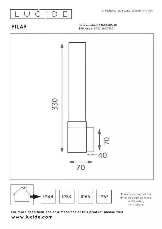 Lucide PILAR – Außenwandleuchte E27 IP54 Schwarz Essential
