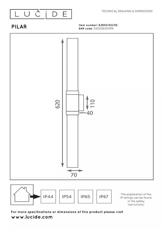 Lucide PILAR Wandleuchte Innen/Außen Schwarz E27 2x IP54 Glas Essential