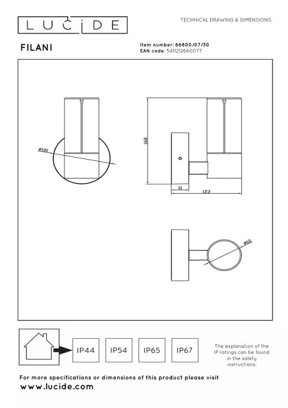 Lucide FILANI Wandleuchte Schwarz LED 6,5W IP54 Essential