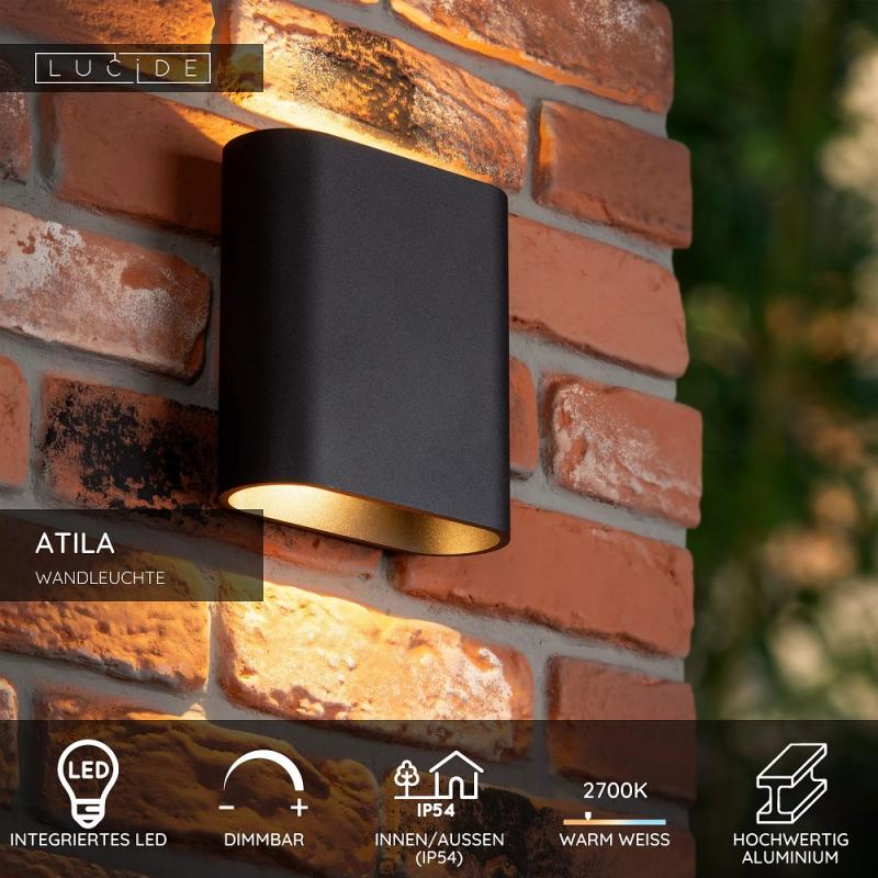 Lucide ATILA - Wandleuchte Innen/Außen - LED Dim. - 2x5W 2700K - IP54 - Schwarz