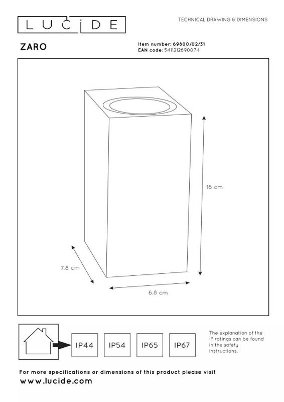 Lucide ZARO – Wandstrahler / Wandleuchte Innen & Außen – 2x GU10 – IP65 – Weiß
