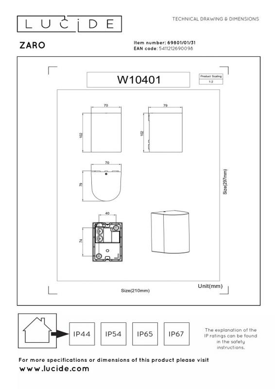 Lucide ZARO – Wandstrahler / Wandleuchte Innen & Außen – 1x GU10 – IP44 – Weiß