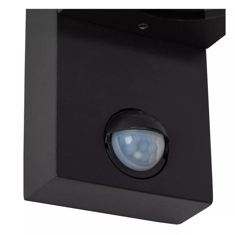 Lucide ZARO Wandstrahler Innen/Außen 1xGU10 IP65 Schwarz mit Bewegungs- und Tag/Nacht-Sensor