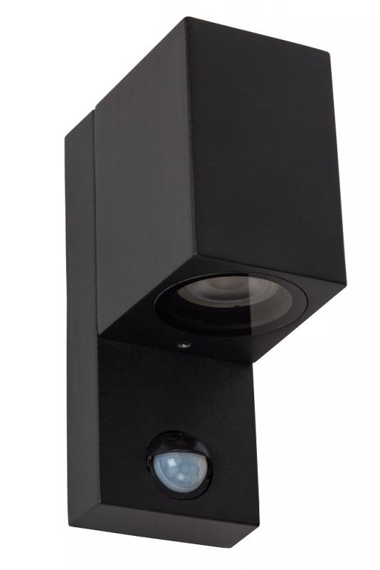 Lucide ZARO Wandstrahler Innen/Außen 1xGU10 IP65 Schwarz mit Bewegungs- und Tag/Nacht-Sensor